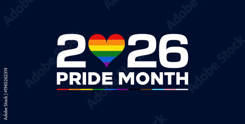 2026 Pride Month background, LGBTQIA text banner