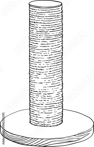 Scratching Post for Cat Hand-drawn Sketch Drawing Vector Illustration, Line Linear Symbol Black and White Engraving, Isolated