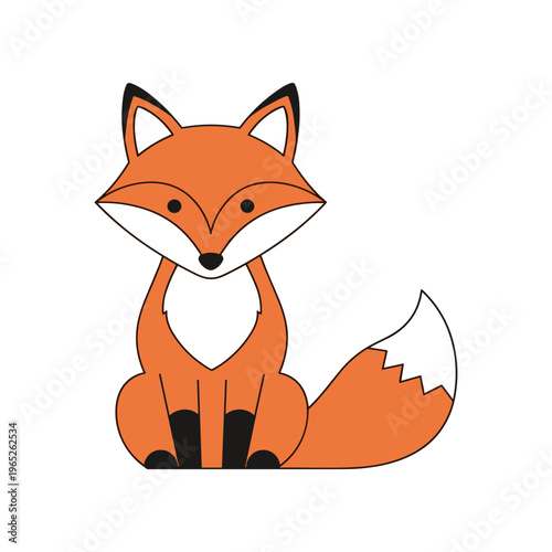 Cartoon Fox Sitting on Ground.