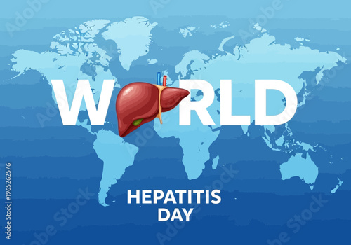 World hepatitis day with liver on blue background