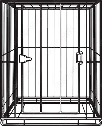 Pet Crate Cage Hand-drawn Sketch Drawing Vector Illustration, Line Linear Symbol Black and White Engraving, Isolated