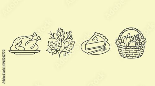 Modern Thanksgiving Line Icon Set