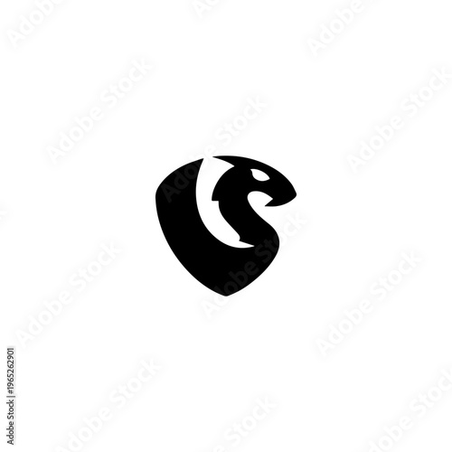 Dragon Head Logo Design Inside Shield Shape Silhouette