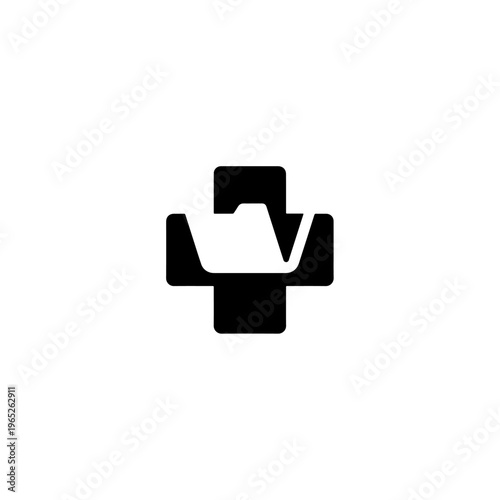 Medical record folder icon with health cross sign, digital healthcare data management logo