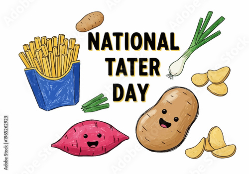 National tater day illustration with potatoes and fries