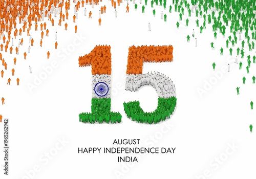 Vibrant indian independence day illustration with people forming numbers