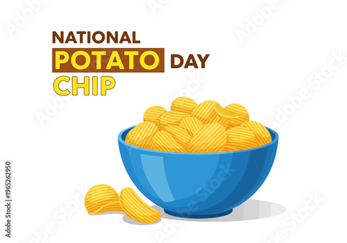 Delicious national potato chip day illustration with bowl of chips