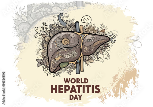 World hepatitis day awareness poster with liver and floral design