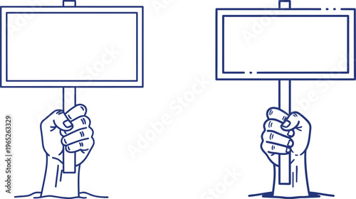 Two hands holding blank signboards for demonstration or advertisement purposes