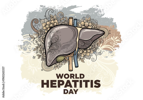 World hepatitis day illustration with liver and floral design