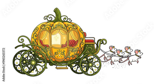 Magical Pumpkin Carriage Pulled by Mice, Fairytale Fantasy