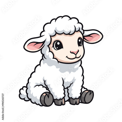 Cute Cartoon Lamb Sitting Alone.