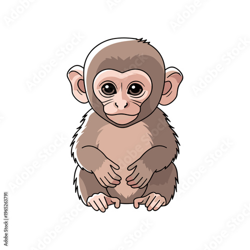 Cute Cartoon Monkey Sitting Down.