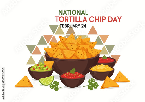 National tortilla chip day with bowl of chips and dips