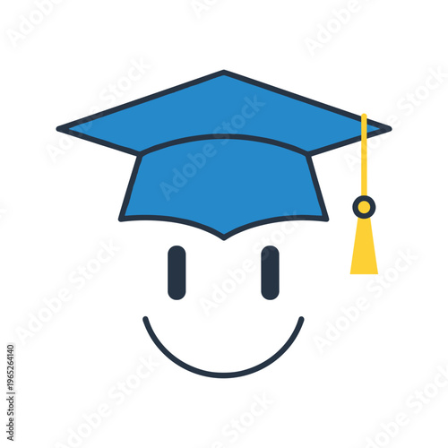 Graduation Cap Smiling Face Icon.