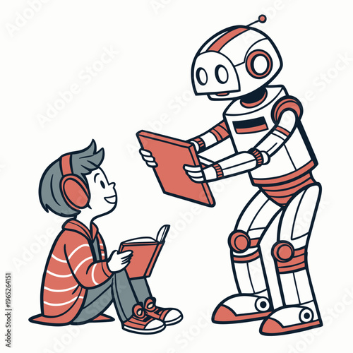 AI-Assisted Learning: Boy Reading with Robot Tutor