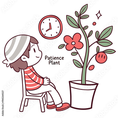 Waiting for Growth: Cartoon Illustration of Patience