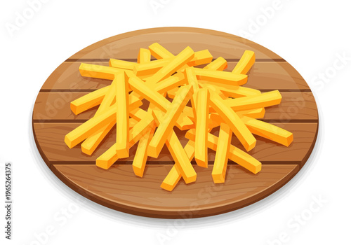 French fries on a wooden plate