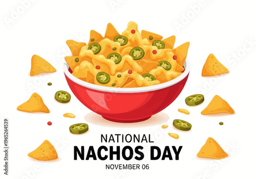 National nachos day celebration with bowl of nachos and jalapenos