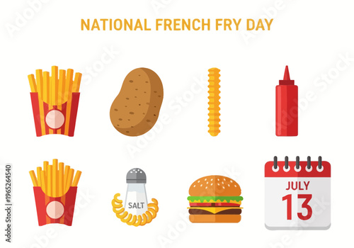 National french fry day celebration with food icons