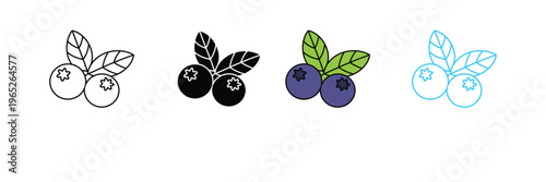 Fresh Blueberry Fruit Icon with Leaves for Healthy Food, Natural Organic Nutrition, and Gardening Symbol. Symbol Vector Illustration.