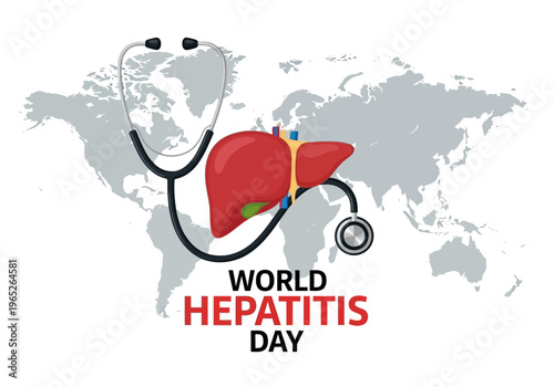 World hepatitis day awareness poster with stethoscope and liver