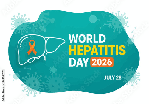 World hepatitis day 2026 awareness poster with liver and orange ribbon