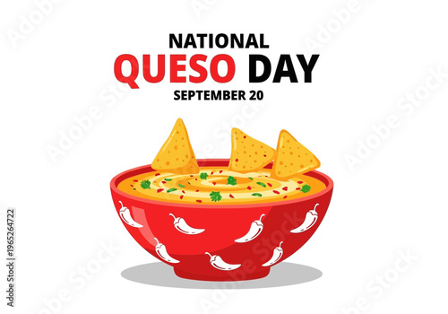National queso day celebration with red bowl and chips