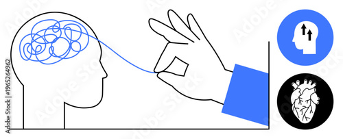 Mental clarity concept. Visualizes mental clarity by untangling thoughts, enhancing emotional balance, and fostering self-awareness. Ideal for psychology, mental health, mindfulness, cognitive