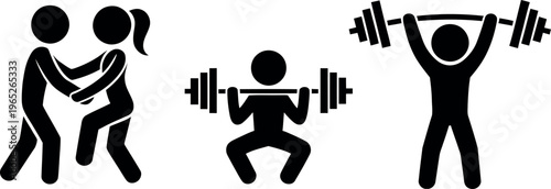 Illustrations of people engaging in various weightlifting and exercise activities
