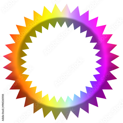 Vibrant rainbow sunburst circle frame. Sharp sawtooth border for badges, labels, and icons. Colorful circular element for modern creative design. Not the result of generative AI