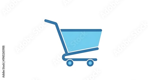 A blue shopping cart icon on a white background representing e commerce and online shopping