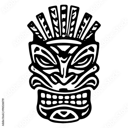 Black and White Tiki Mask Icon