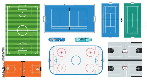 Collection of Sports Fields and Courts: Soccer, Hockey, Tennis, Basketball, Racquetball