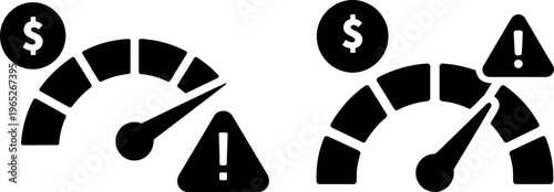Fuel gauge icons indicating low fuel and warning signs with dollar symbols