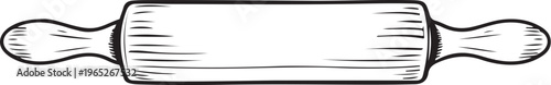 Rolling Pin for Baking Hand-drawn Sketch Drawing Vector Illustration, Line Linear Symbol Black and White Engraving, Isolated