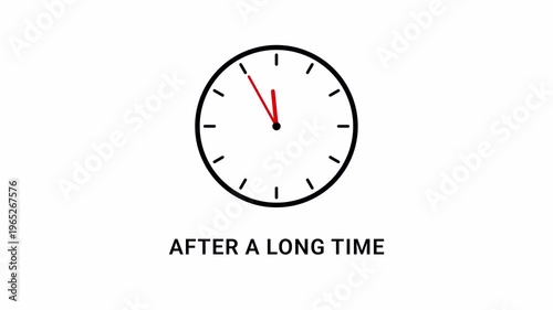 Minimalist Clock Motion Graphic with After A Long Time Caption, Seamless Loop