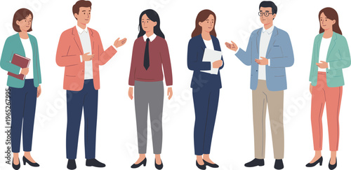 Diverse medical professional team of doctors and nurses in white lab coats and colorful scrubs flat vector character set