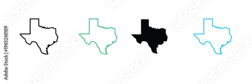 Texas State Map Outline Icon for USA Geography, Lone Star State Travel, and Regional Location. Symbol Vector Illustration.