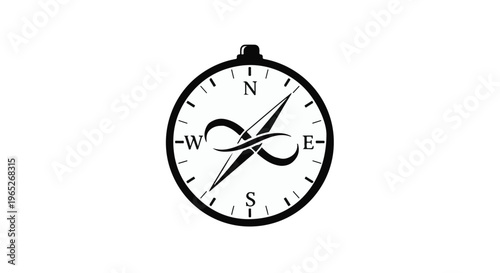 A stylized compass illustration features cardinal directions and an integrated.