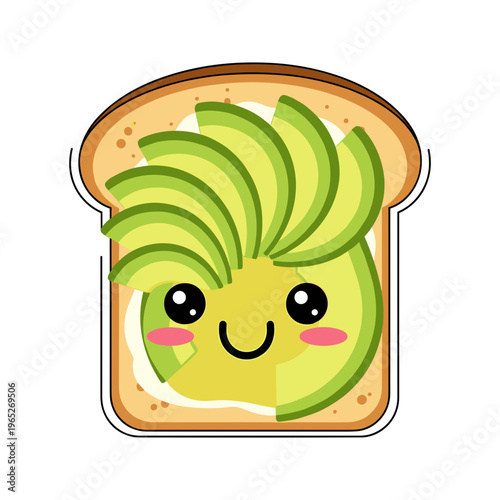 Cartoon Avocado on Toast Bread Slice.