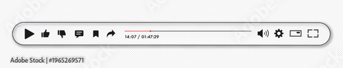 Videoplayer interface bar glassmorphism with button play, timelime, speaker, volume, settings. Audio player for songs, podcast, playlist vector