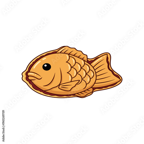 Cartoon orange fish shaped food item.