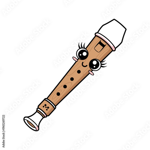 Cartoon Recorder Instrument With Smiling Face.