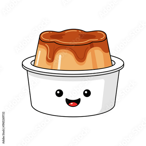 Cartoon Pudding Dessert with Smiling Face.