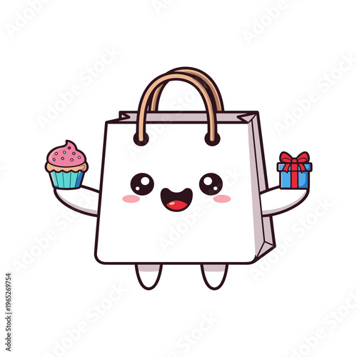 Cartoon shopping bag with happy face.
