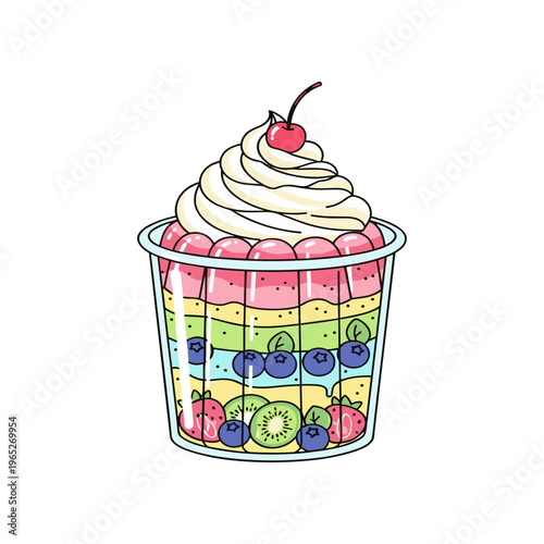 Colorful dessert with whipped cream.