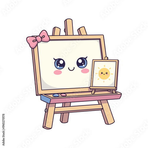 Cute cartoon painting easel with smiling face.