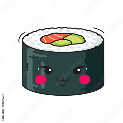 Cute Sushi Roll with Smiling Face.