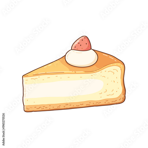 Slice of cheesecake with strawberry topping.
